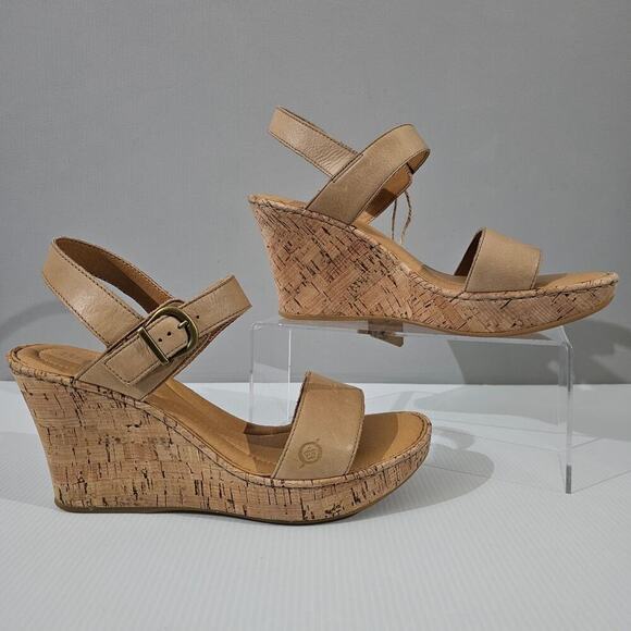 NEW Born Lenore Sandal Womens Size 10 Natural Tan Leather Wedge Platform - Picture 3 of 14